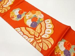 蝶・菊・芍薬・花々模様織出し袋帯